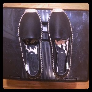 Soludos black leather platform espadrille